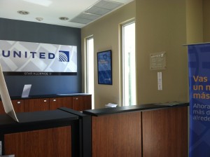 Something I haven't seen before - a United counter inside the Hotel Indigo lobby