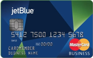 a credit card with a blue and green design