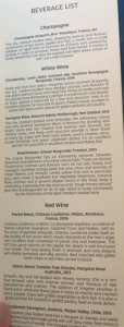 a menu of wine and wine