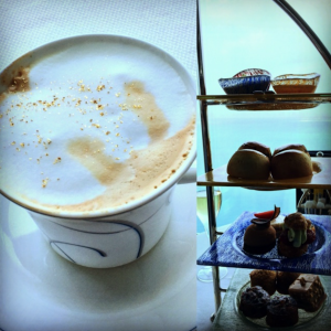 a cup of coffee and some pastries