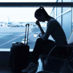 a woman sitting in an airport