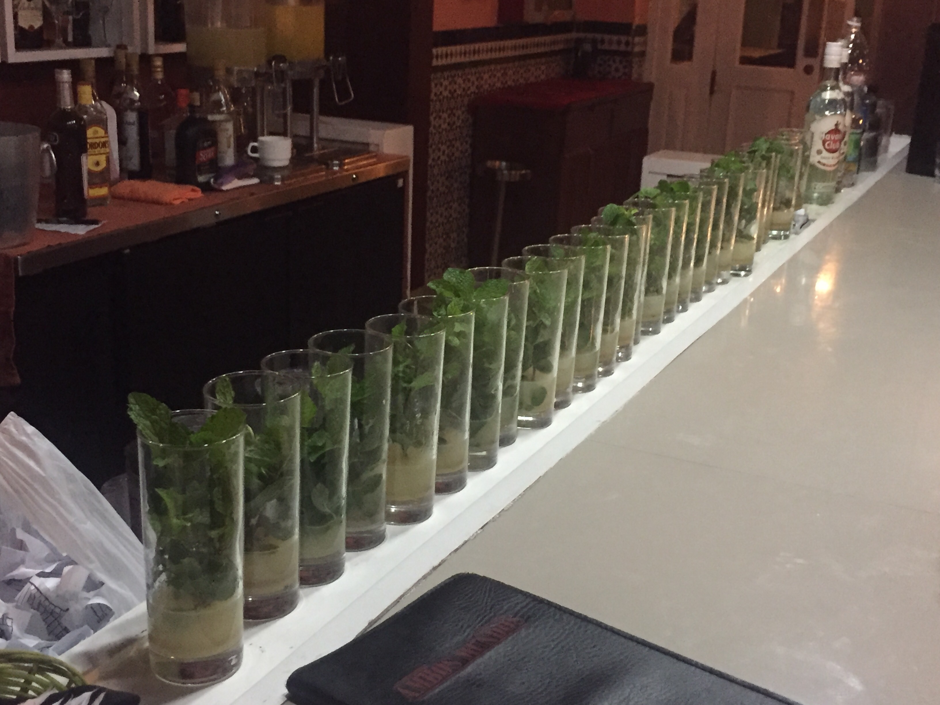 a row of glasses with plants in them