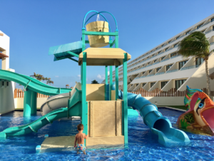 a child on a water slide