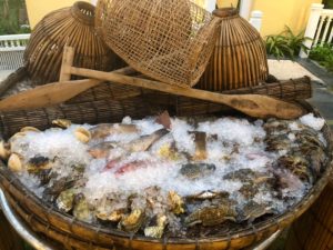 a basket of ice and fish