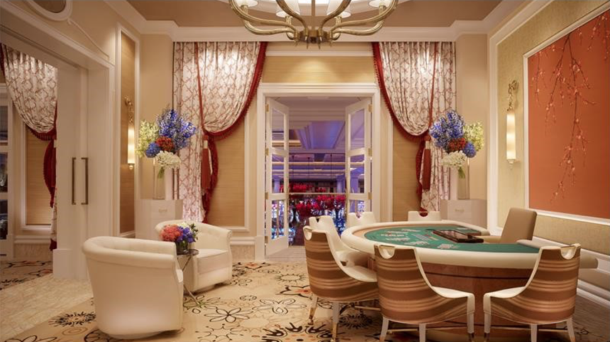 a room with a poker table and chairs