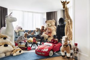 a room full of stuffed animals